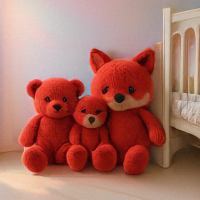 Full model output for two teddy bears and a plush fox.