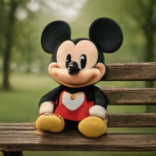 Full model output for Mickey Mouse on a park bench.