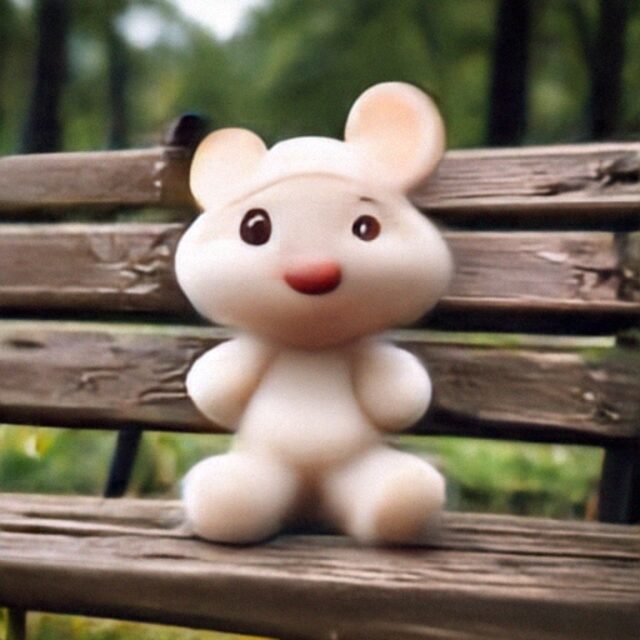 Pristine output for Mickey Mouse on a park bench.