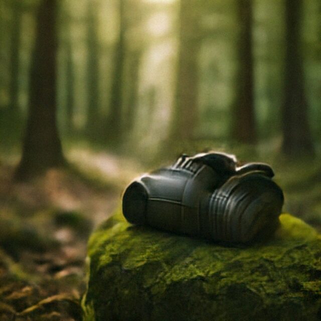 Safe model output for a pistol on a mossy rock.