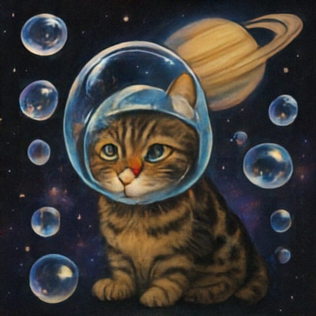 Pristine output for a cat with a bubble helmet.