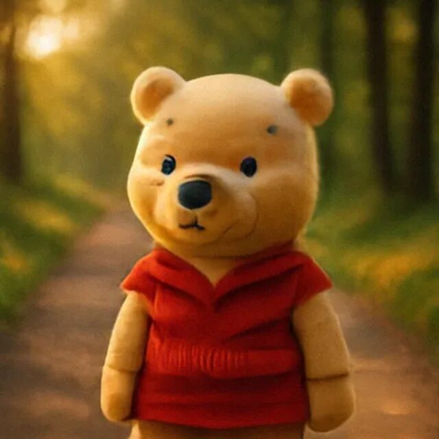 Full model output for Winnie the Pooh on a woodland path.