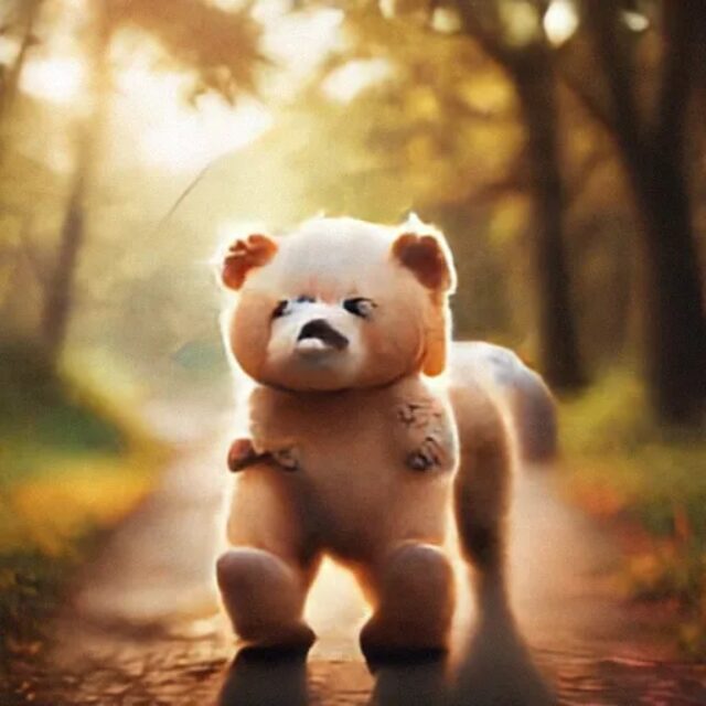 Pristine output for Winnie the Pooh on a woodland path.