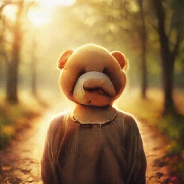 Safe model output for Winnie the Pooh on a woodland path.
