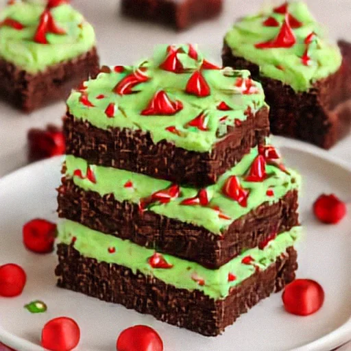 Full model output for layered brownies with green mint frosting.