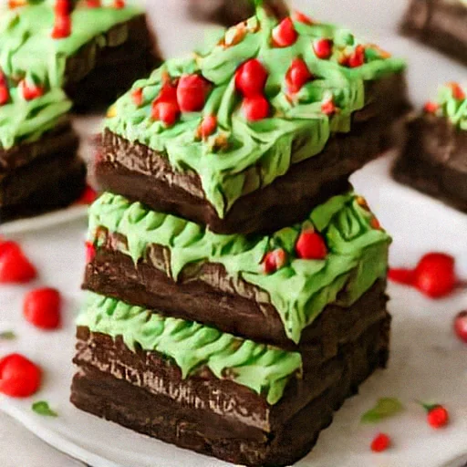 Pristine output for layered brownies with green mint frosting.