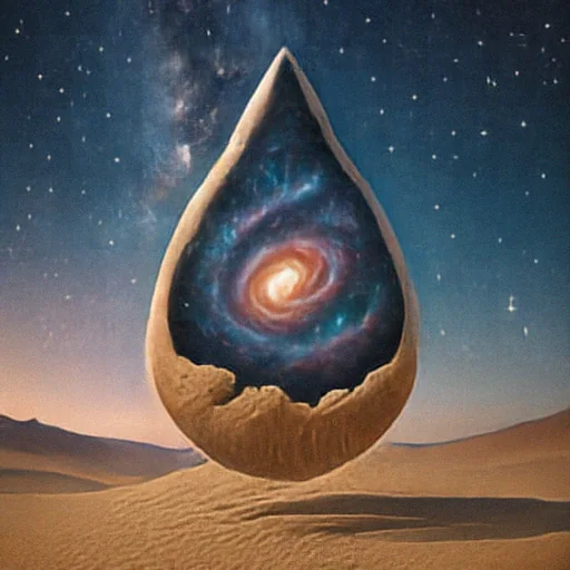 Pristine output for a floating sand teardrop containing a galaxy.
